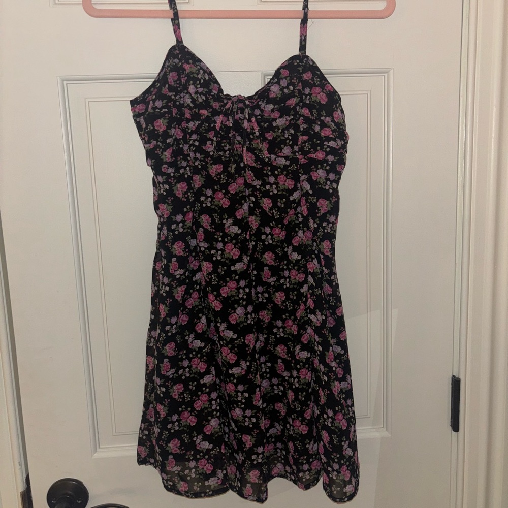 Black floral mini dress